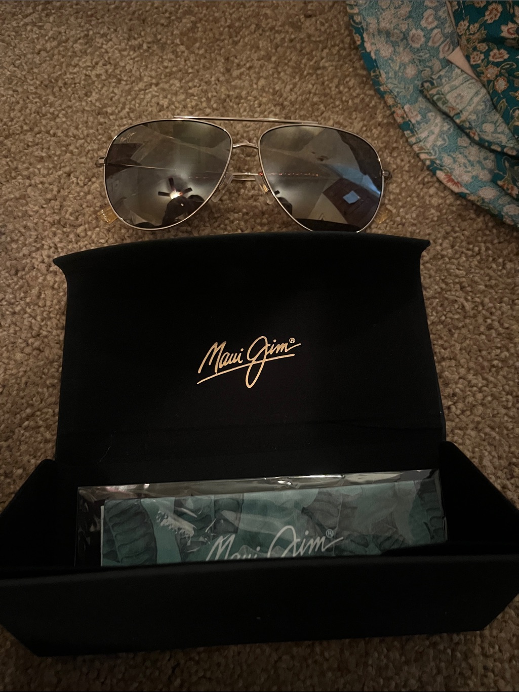 Maui Jim Silver Frame Grey Lens Aviator Sunglasses